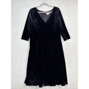 NEW Coldwater Creek 3/4 Sleeve Velvet Dress Women L Black Whimsigoth Vamp Witchy